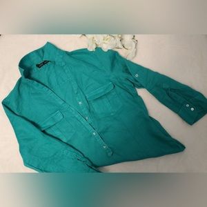 Zara XS Teal Green Linen Blouse